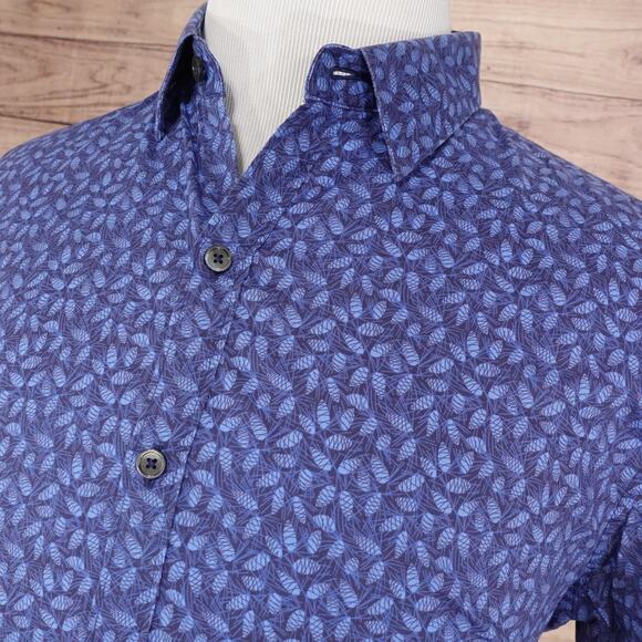 Zachary Prell Shirt Mens Large Blue Leaf Print Short Sleeve Button Up Casual - Picture 2 of 9